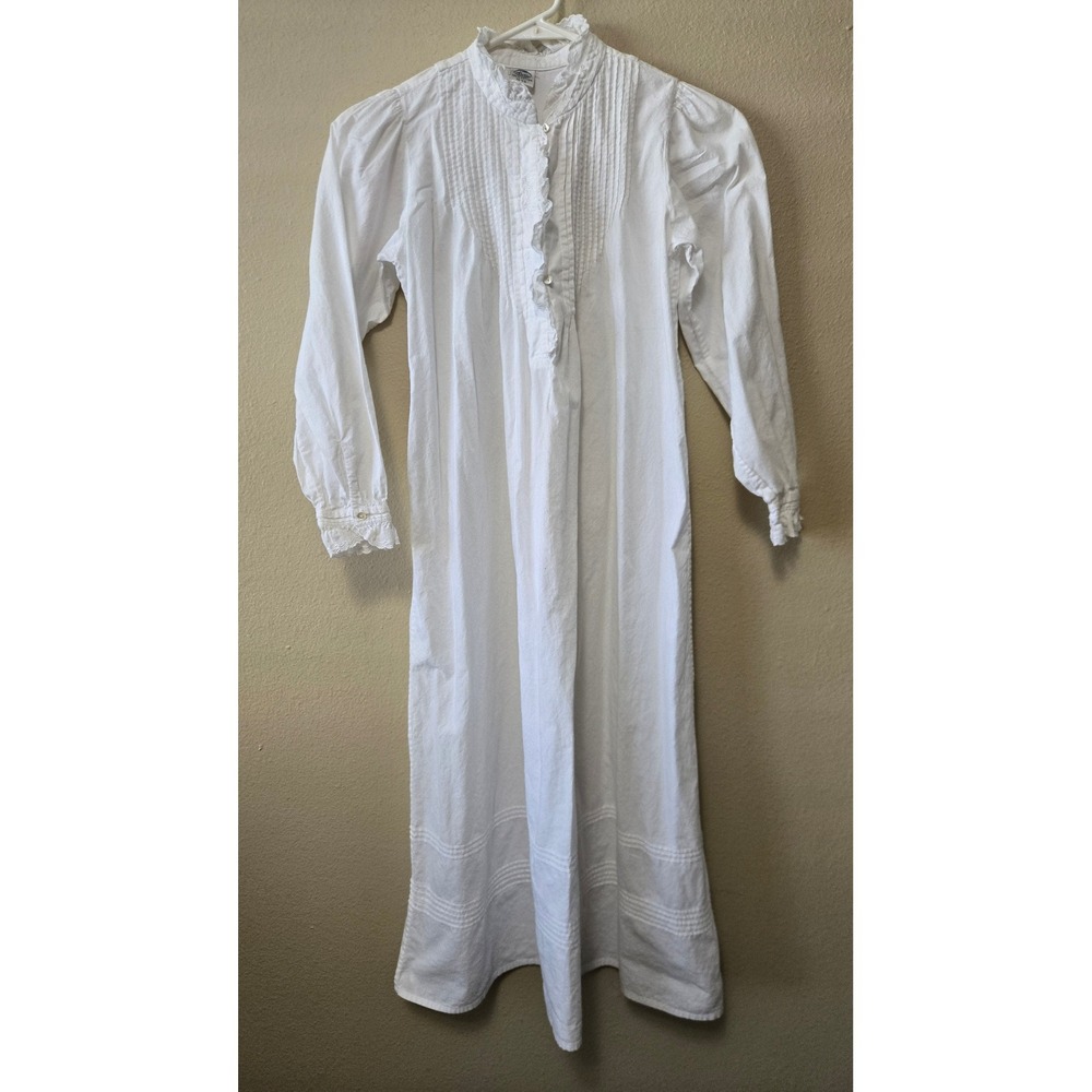 Vintage Thea Kids White Cotton Prairie Nightgown Dress Pintuck Lace 10 Y.O.